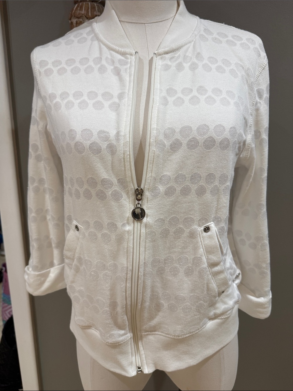 hearts of palm White Zip-Front Bomber Jacket